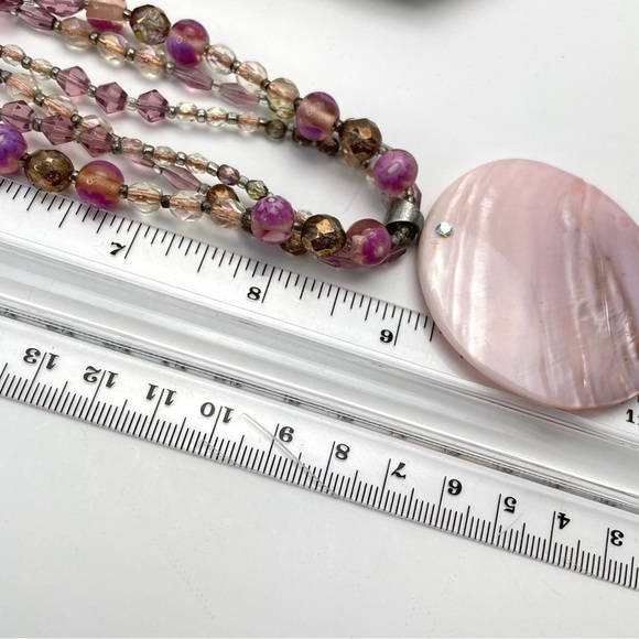 Pink Mother of Pearl Shell Pendant Multi-strand Necklace - Picture 8 of 12